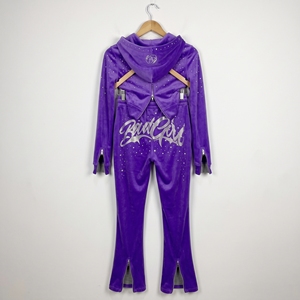 <b>Womens</b> <b>Purple</b> Rhinestone <b>Tracksuit</b> Set Zip Up Hoodie Flare Pants Luxury Streetwear Custom Wholesale Clothing - Product Image 5