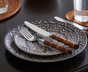 Juego de cubiertos ACME METAL con mango de bambú, cabezas de acero inoxidable con acabado espejo y mango de bambú para bodas, fiestas y restaurantes. - Product Image 4