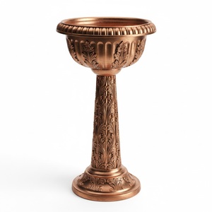 Bain d'oiseaux en métal vert olive avec motif floral, décoration de jardin extérieur, style rustique, fait main, urnes de jardin sur pied - Product Image 4