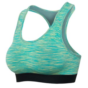 Women's White Yoga Sports <b>Bra</b> With <b>Blue</b> Contrast Band Scoop Neck Racerback Medium Support Breathable Seamless Design - Product Image 1