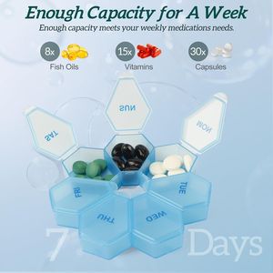 Organizador de Pastillas Semanal de 7 Días y Estuche Diario para Vitaminas, Caja de Pastillas Azul para una Gestión Eficiente del Medicamento (Paquete de 1) - Product Image 2