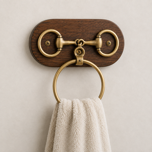 Porte-serviettes au design distinctif en cuir brun foncé, inspiré de l'équipement équestre classique en cuir, construction robuste à fixer au mur - Product Image 3