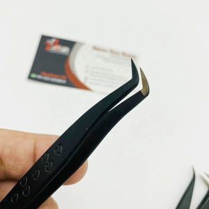 Pinzas japonesas de extensión de pestañas de Punta nano con agarre de diamante de acero inoxidable pinzas de pestañas de fibra puntiaguda de Plasma azul - Product Image 5