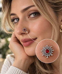 Indian Mores Handmade 925 <b>Sterling</b> <b>Silver</b> Snowflake Red Garnet <b>Nose</b> Pin Cup Setting Stud Ethnic Body Jewelry Women Girls - Product Image 1