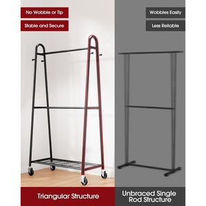 Porte-vêtements triangulaire en métal avec 4 crochets et étagère en maille, deux barres de suspension pour organiser les vêtements de lit et de chambre - Product Image 4