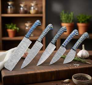 Damascus Steel Kitchen <b>Knife</b> 8-Inch Straight Back <b>Blade</b> Wood Handle Bevel Edge <b>Crafted</b> With Leather Sheath - Product Image 5