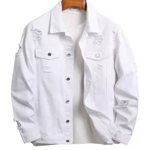 Chaqueta de Mezclilla para Hombre, Color Sólido, Informal, Chaqueta de Jeans Blanca, Elegante y Cómoda para Uso Diario 2026 - Product Image 1