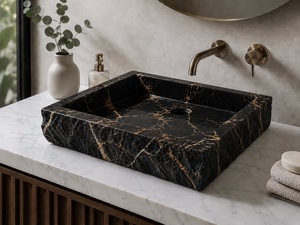 Vasque rectangulaire en marbre naturel, sculptée à la main, moderne, pour salle de bain de luxe, hôtel, meuble-lavabo, usage domestique, fournisseur en gros - Product Image 2