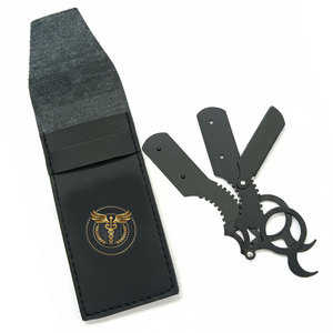 Custom Logo Matte Black Stainless Steel Folding Straight <b>Razor</b> with <b>Single</b> <b>Blade</b> for Face and Professional Salon Use - Product Image 2