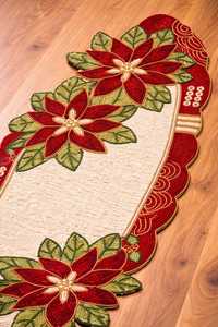 Handmade Beaded <b>Table</b> <b>Runner</b> | Red Floral Poinsettia Christmas Holiday Decor - Product Image 4