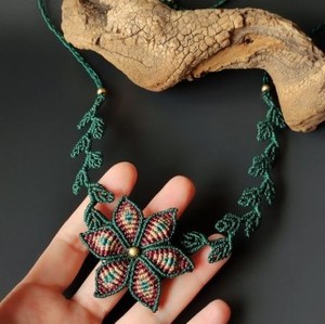 Handmade Large Macrame Flower Pendant Necklace Purple Multicolor Boho Ethnic Jewelry Wholesale - Product Image 2