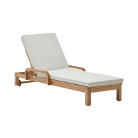 Chaise longue d'extérieur moderne et polyvalente en bois d'acacia, non pliable, avec coussin en polyester écologique résistant aux UV, durable et robuste