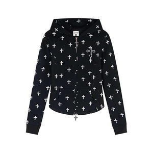 เสื้อฮู้ดซิป OEM 2026 สำหรับผู้ชาย พิมพ์ลายกากบาท ผ้าฝ้าย สวมใส่สบายๆ ในฤดูใบไม้ร่วง พิมพ์ลายกากบาททั่วตัว - Product Image 2
