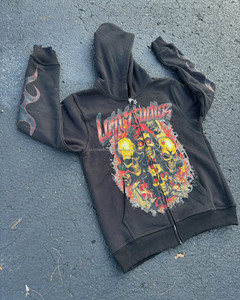 Sudadera con capucha lavada con ácido de gran tamaño con estampado de calavera personalizada para hombre 100% algodón estampado gráfico calle estilo Vintage invierno sin bolsillo - Product Image 2