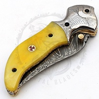 Couteau pliant en acier damas avec manche en os teint couteaux de Camping en plein air avec Clip