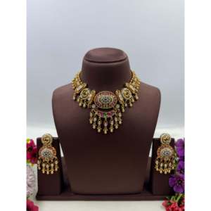 Aanya Heritage Gold Plated Bridal Chorski Necklace & Earring Set-Luxury Indian Ethnic Artificial Jewellery - Product Image 2