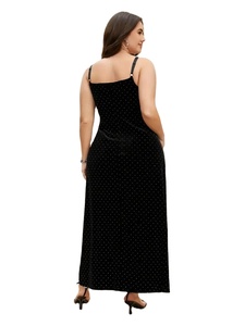 Robe maxi en velours à pois chic et élégante, robe à bretelles spaghetti d'inspiration rétro pour les mariages d'été, banquet d'automne, fabriquée au Bangladesh - Product Image 5