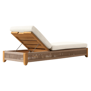 Chaise longue d'extérieur en teck massif de qualité supérieure avec coussin imperméable tressé en corde et dossier réglable, mobilier de piscine pour hôtel - Product Image 5