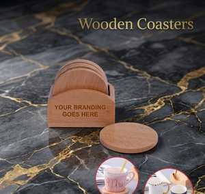Wholesale Premium Pine Wooden Handcrafted Coasters Set for Coffee Table Tea <b>Cup</b> Stand Coasters with Wooden Coaster Holder - Product Image 3