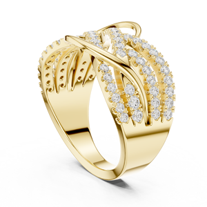 Anillo de Oro Amarillo de Lujo con Diseño Infinito Cruzado para Mujer, Anillo de Múltiples Hileras con Pavé, Joyería de Aniversario de Bodas, Regalo - Product Image 3