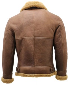 <b>Men's</b> Brown <b>Leather</b> Aviator <b>Jacket</b> With Sherpa Lining Zipper Closure Winter Warm Bomber Coat Moto Biker Style - Product Image 4