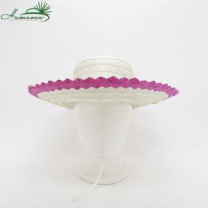 Sombrero de ala ancha dentada rosa para mujer, fabricado con hierba natural, modelo HA304, exportación desde Vietnam - Product Image 3