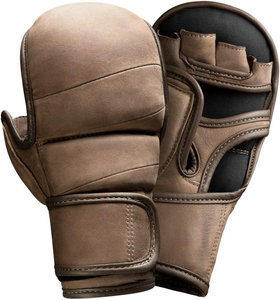 Unisex MMA Gloves Leather Half Finger Velcro Closure Black White Martial <b>Arts</b> Training Gear - Product Image 6