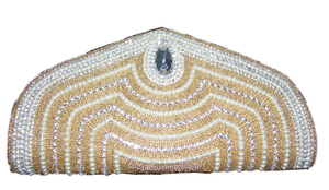 Beaded Half Moon <b>Clutch</b> Pearl Sparkling Evening Party Bag - Product Image 1