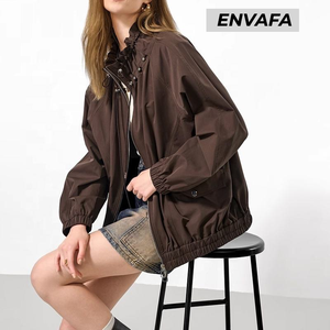 Chaquetas Cortavientos Personalizadas con Cuello Alto y Corte Holgado para Mujer, Novedad de Otoño, Gabardina con Cordón Ajustable para Mujer - Product Image 5