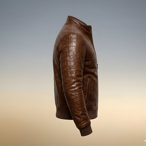 Chaqueta de Cuero de Piel de Oveja de Alta Calidad con Grabado de Cocodrilo para Hombre, Hecha a Mano, Estilo Urbano, Personalización de Piel de Cocodrilo - Product Image 3