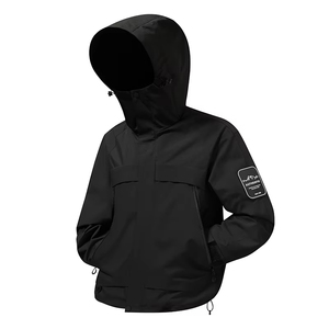 Veste à capuche imperméable noire pour homme, manches longues avec patch logo sur la manche gauche, vêtements d'extérieur pour l'hiver - Product Image 1