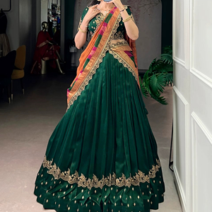 New Launching Festival Vichitra <b>Sequins</b> and Thread Embroidery Work Stretchable Wrinkle Free Wedding Lehenga Choli - Product Image 1