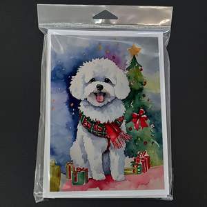 Whimsical Bichon Frise Tarjetas de felicitación de Navidad Paquete de 8 A7 Tamaño 5x7 Tarjetas de notas en blanco con sobres - Product Image 3