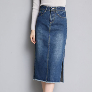 Women's Clothing Knee Length Denim Jeans Fabric Skirt - Product Image 3