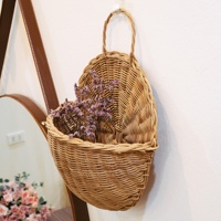 Panier suspendu en rotin semi-circulaire, panier mural en osier pour le rangement des fruits et légumes, paniers suspendus pour fleurs sur le mur