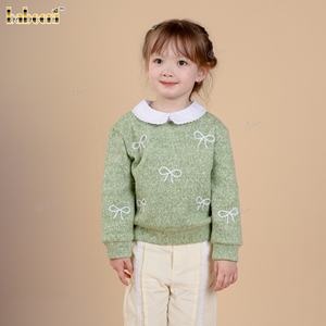 Pull en tricot Sage Bow, ensembles de vêtements décontractés pour enfants, pour filles, 100% coton, certifié OEKO-TEX - DR4499 - Product Image 6