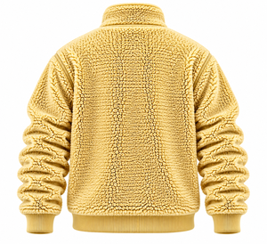 Veste en polaire Teddy pour homme avec logo brodé personnalisé, beige, col montant, poches à rabat, fermeture éclair, vêtements d'extérieur, vente en gros, fabricant OEM - Product Image 2