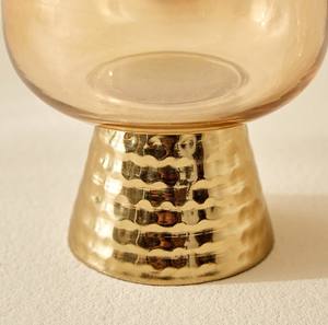 Portavelas de Cristal Ámbar con Base de Metal Dorado Martillado, Decoración Ecológica Hecha a Mano para el Hogar, para Navidad y Pascua - Product Image 4