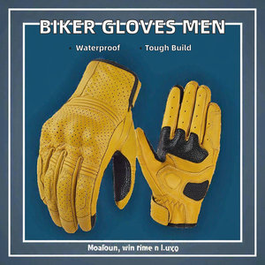 Yellow Leather Winter Motorcycle Gloves Breathable Waterproof UV Protection Full Finger Adjustable <b>Wrist</b> <b>Strap</b> Unisex - Product Image 4
