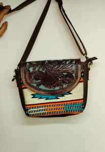 Bolso Bandolera de Cuero Hecho a Mano para Mujer, Estilo Veraniego, Turquesa, Geométrico, Estilo Western, Bolso de Hombro Vintage, Tipo Sobre - Product Image 2