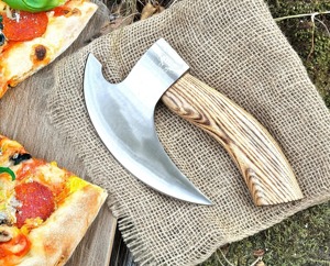 Hacha de acero al carbono hecha a mano con mango de madera, mini hacha, cortador de pizza, para uso en exteriores - Product Image 6