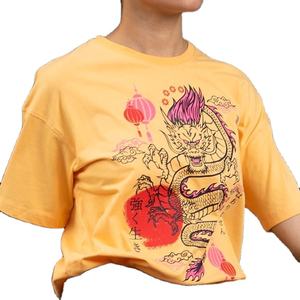 Camiseta con cuello de poliéster y algodón transpirable con mangas cortas, ropa informal OEM para mujer, camiseta con serigrafía de gran tamaño - Product Image 2