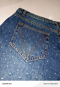 Pantalones Cortos de Mezclilla para Hombre Hechos a Medida, Estilo Vintage, con Cierre, Dobladillo sin Rematar, Tela de Algodón, con Pedrería - Product Image 4