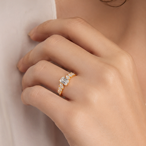 Luxury Emerald & Marquise Lab Grown <b>Diamond</b> <b>Ring</b> | 18K Yellow Gold Stackable Wedding Band | Minimalist Bridal Fine Jewelry Gift - Product Image 3