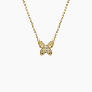 Collier avec pendentif papillon texturé et diamants - Product Image 1
