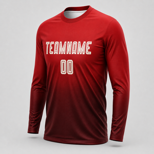 Men Red Long Sleeve Soccer Jersey Crew Neck Moisture Wicking Polyester Sublimated Print Team Name Front <b>Cheap</b> price OEM - Product Image 4