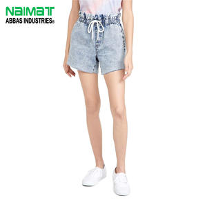 Shorts de Mezclilla de Cintura Alta para Mujer, Casuales, con Cordón Elástico en la Cintura, Lavado Medio, Algodón Vintage, Impermeables, para Playa de Verano - Product Image 1