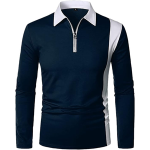 Polo zippé pour homme de haute qualité, logo personnalisé, uni, manches longues, respirant, en gros - Product Image 4