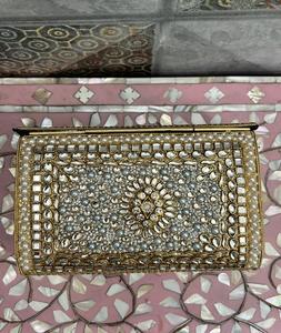 Bolsos de Resina y Clutch de Resina Kundan, Bolsos de Hombro de Diseño para Mujer, Bolsos de Resina Verde Mármol MOP - Product Image 3