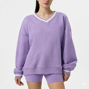 Women V Neck Sweatshirt Loose Fit Pullover Cozy Warm <b>Winter</b> <b>Top</b> Soft Fleece Fabric Casual Fashion Long Sleeve Daily Wear - Product Image 1
